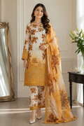 Orange Printed Lawn 3pcs Suit Set