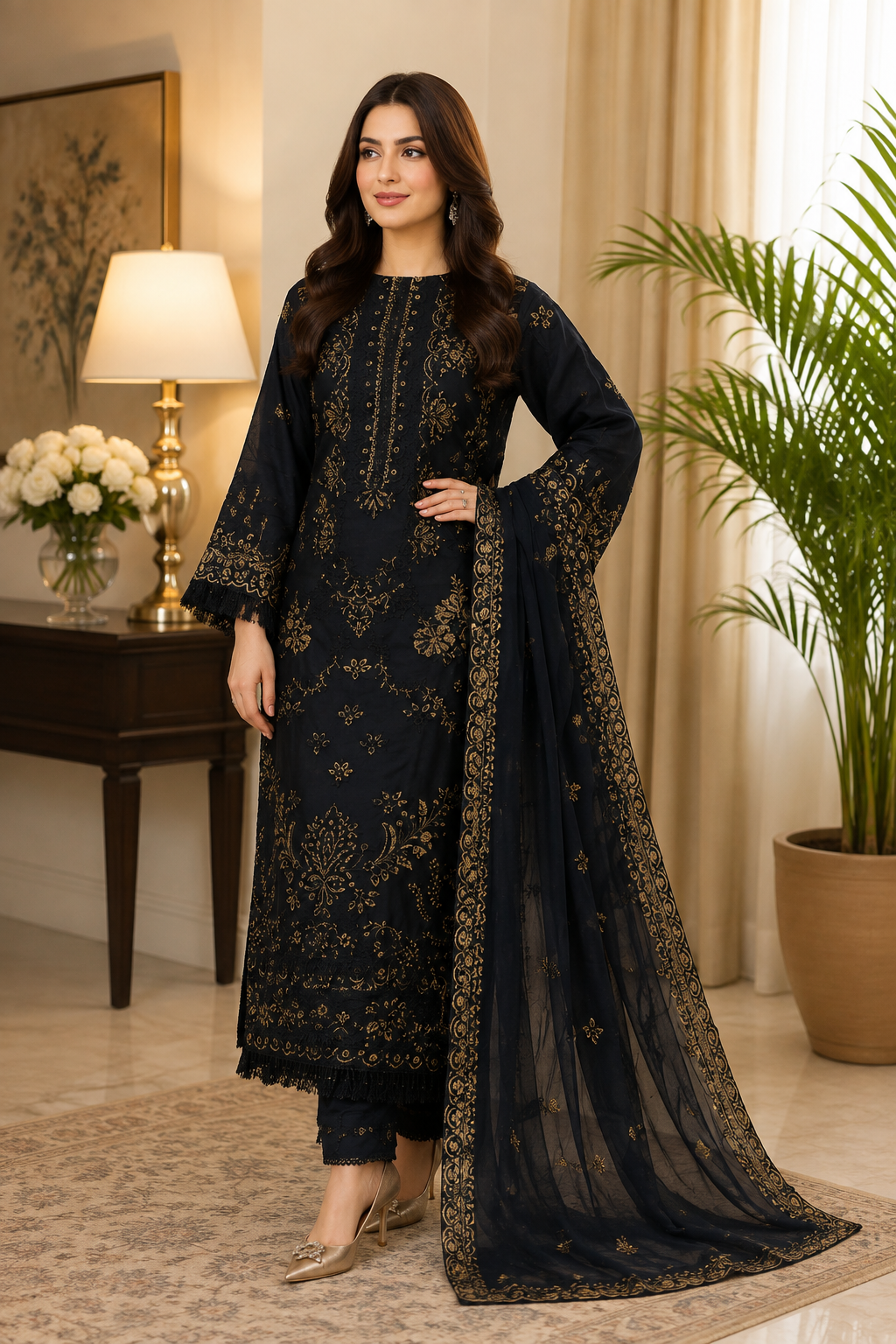 Black Embroidered Lawn Suit