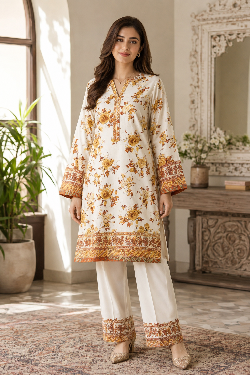 2Pcs Unstitched 3D Block Printed Suit